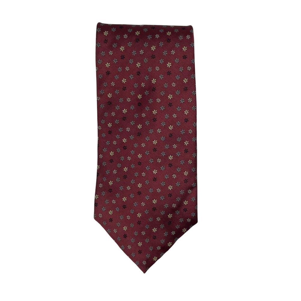 Geoffrey Beene Tie - Geometric Floral Maroon Red Silk Necktie - Men's Classic‎ - Picture 4 of 8